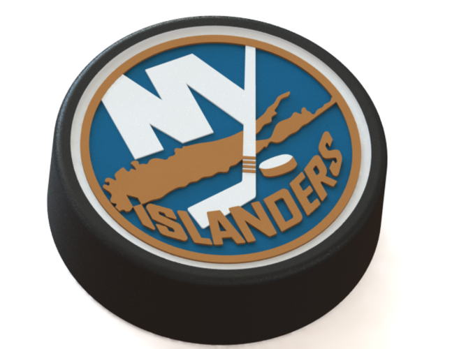 New York Islanders logo on ice hockey puck