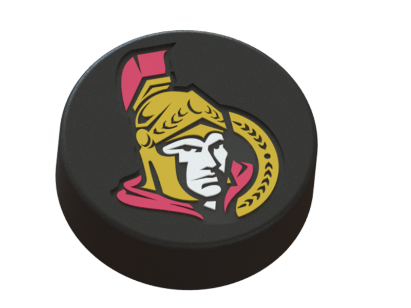 Ottawa Senators logo on ice hockey puck