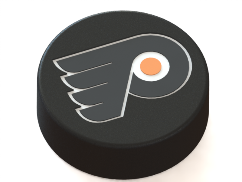 Philadelphia Flyers logo on ice hockey puck