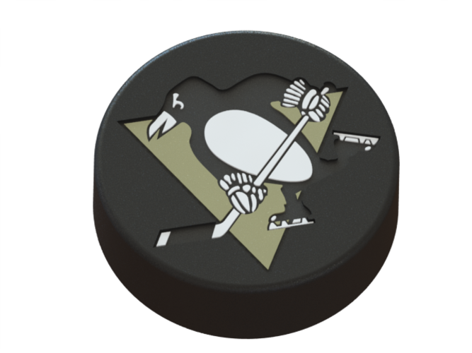 Pittsburgh Penguins logo on ice hockey puck