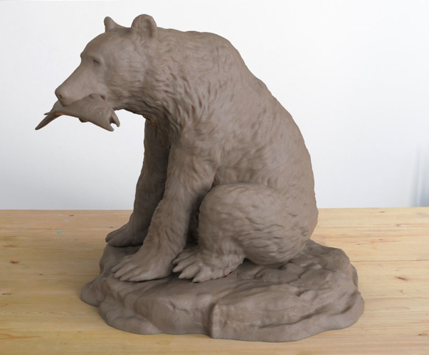 Grizzly Bear with Fish Sculpture 3D Print 472109