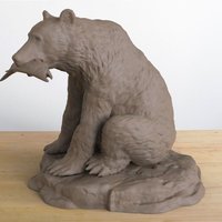 Grizzly Bear with Fish Sculpture - Thumbnail 1
