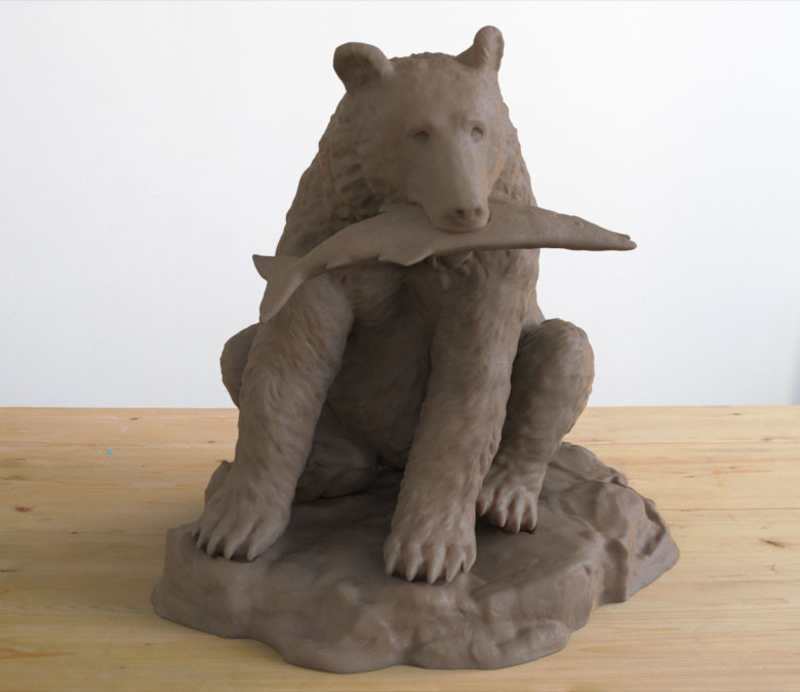 Grizzly Bear with Fish Sculpture