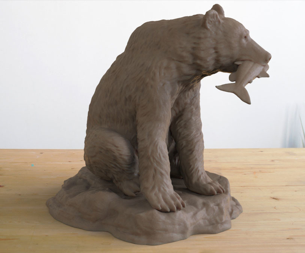Grizzly Bear with Fish Sculpture 3D Print 472111