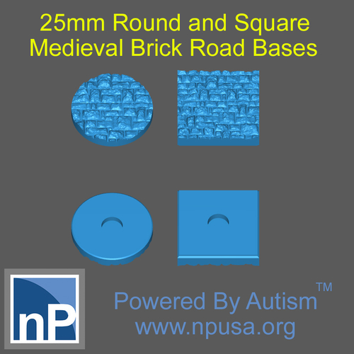 25mm Round and Square Medieval Brick Base 3D Print 472754