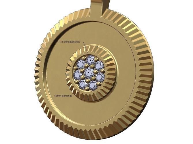 Diamond cluster rolex bezel pendant with bail 3D print model 3D Print 472855