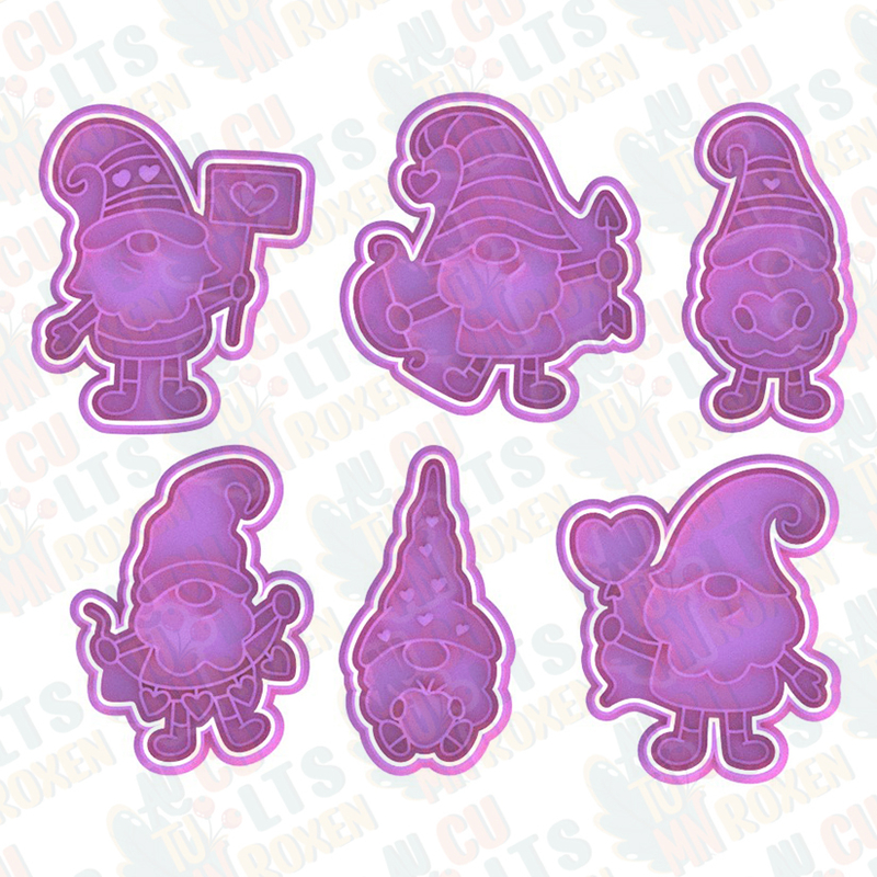 Valentine Gnomes cookie cutter set of 6