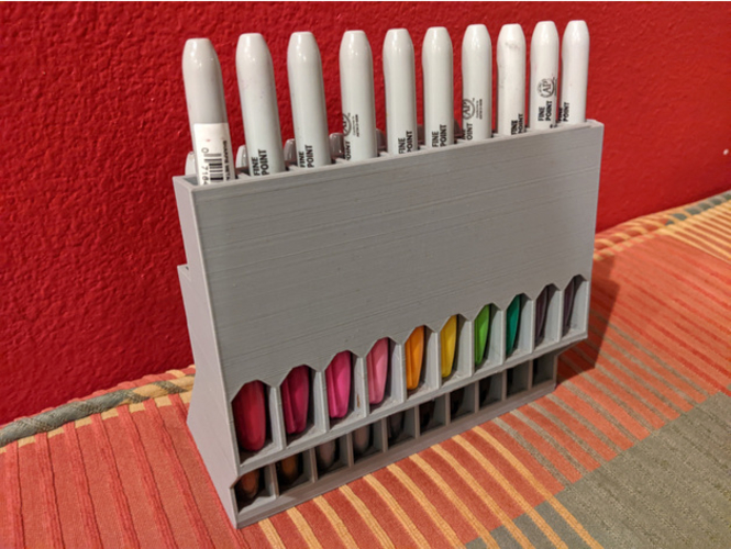 3D file Zigzag Rows Pen&Sharpie Holder Stl File, For 12 Sharpies