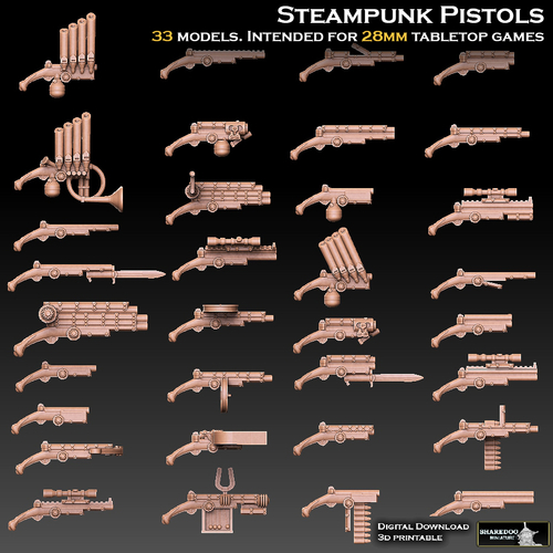 Steampunk Pistol Megapack 3D Print 477448