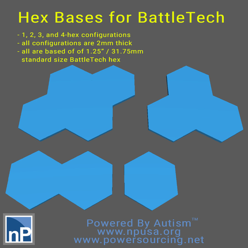 BattleTech Hex Bases 3D Print 478835