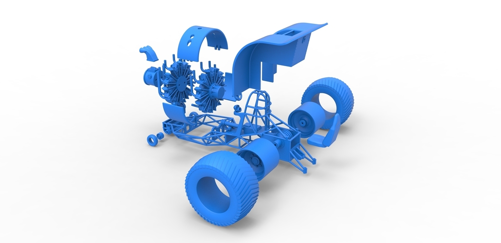 Diecast Pulling tractor with radial engine Scale 1 to 25 3D Print 479363