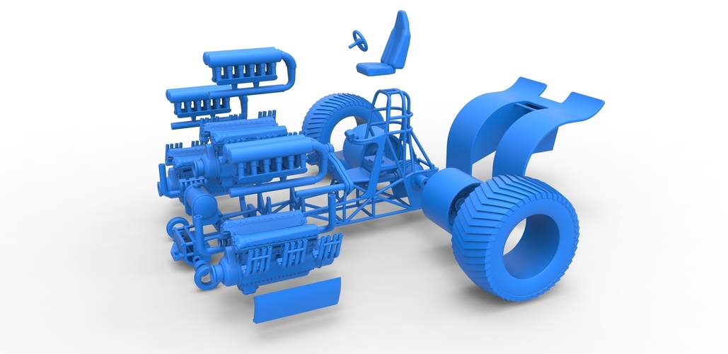 Pulling tractor with 3 engines V12 Scale 1 to 25 3D Print 481685