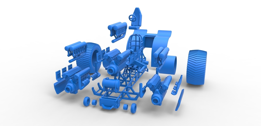 Pulling tractor with 3 engines V12 Scale 1 to 25 3D Print 481688