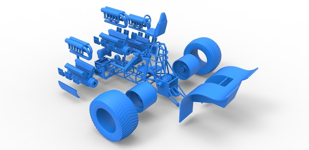 Pulling tractor with 3 engines V12 Scale 1 to 25 3D Print 481691