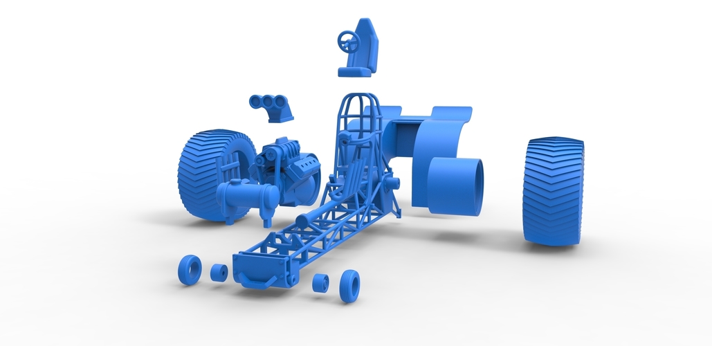 Pulling tractor with single V8 engine 1:25 3D Print 481717