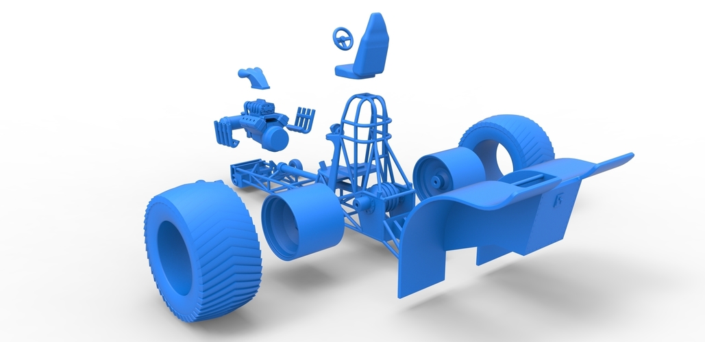 Pulling tractor with single V8 engine 1:25 3D Print 481720