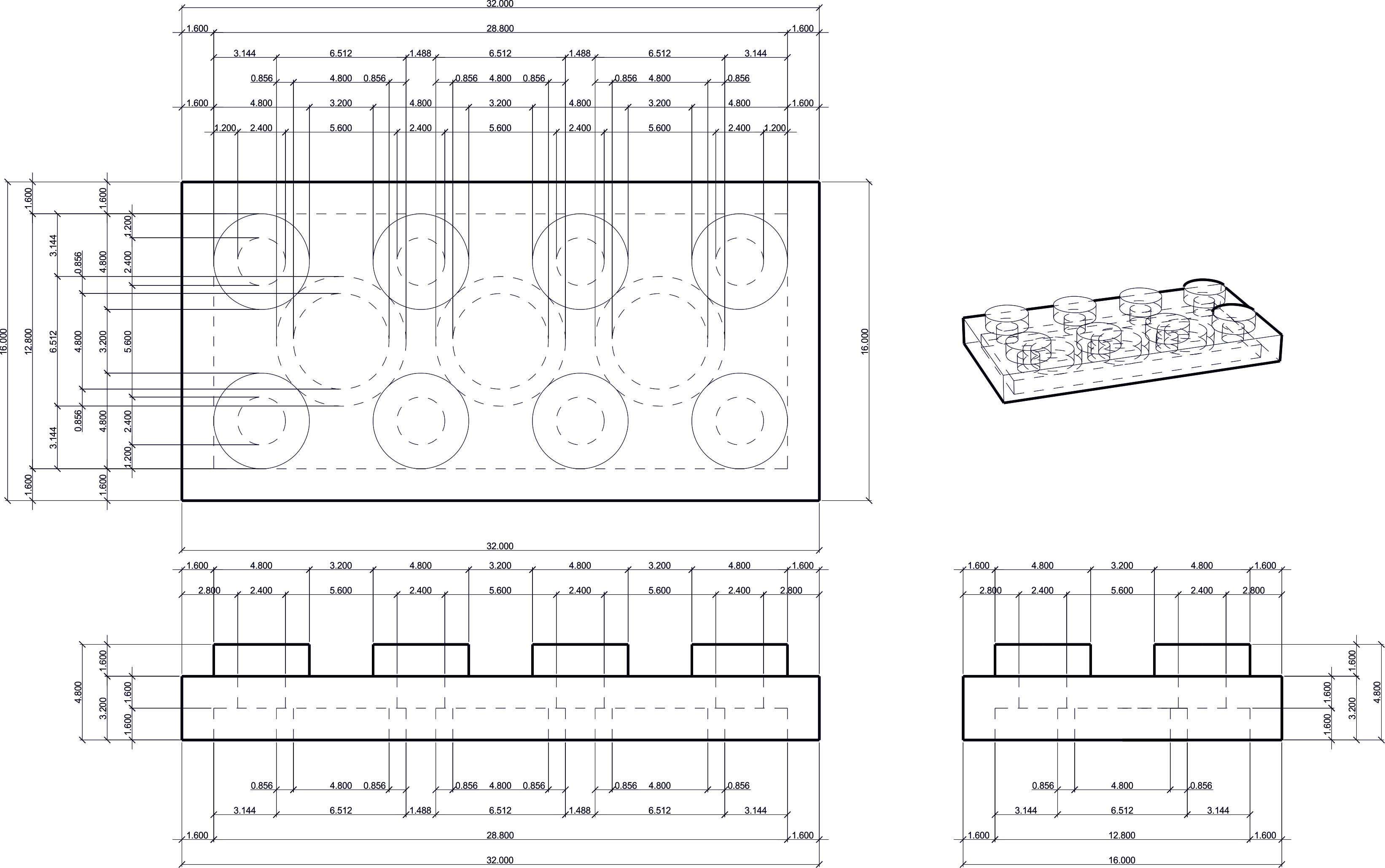 Lego best sale 2x4 dimensions