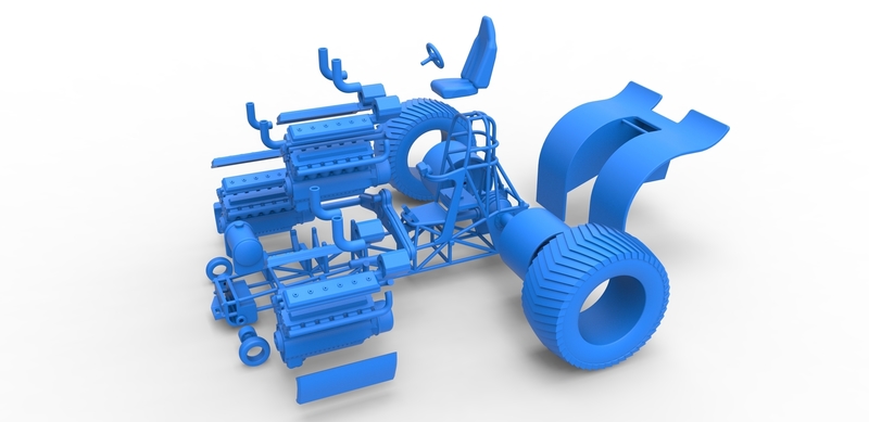 Pull Back Engine Pulling tractor with 3 turbo engines V12 1:25 - Pinshape