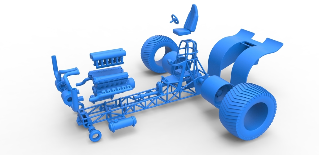 Pulling tractor with single turbo engine V12 1:25 3D Print 483052