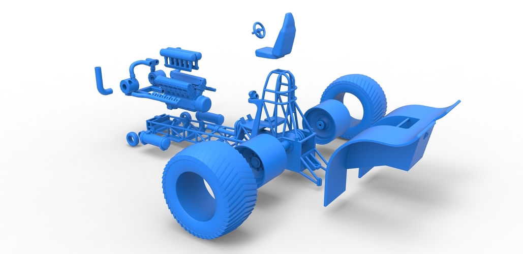 Pulling tractor with single turbo engine V12 1:25 3D Print 483057