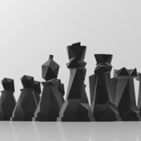 Small Faceted Chess Set 3D Printing 483733