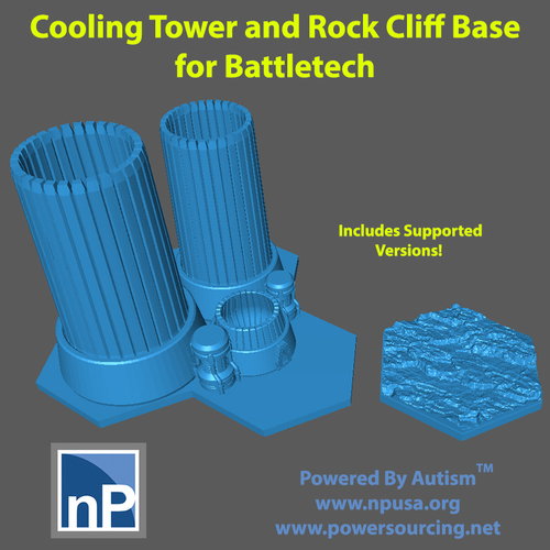 Battletech Buildings and Bases - Cooling Tower & Rock Cliff Base 3D Print 483807