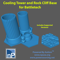 Small Battletech Buildings and Bases - Cooling Tower & Rock Cliff Base 3D Printing 483807