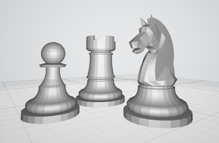 Chess pieces (rook, knight, pawn) 3D Print 485095