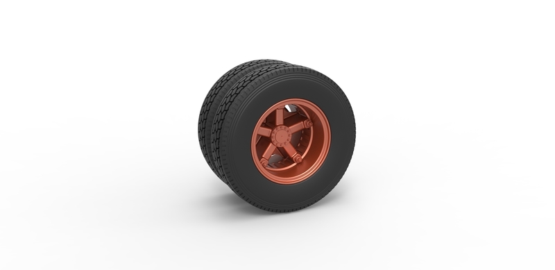 Rear 5 spoke wheel of old school truck Scale 1:25