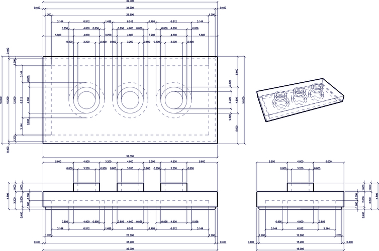 LEGO Plate - 2X4 with 3 Knobs 3D Print 486172