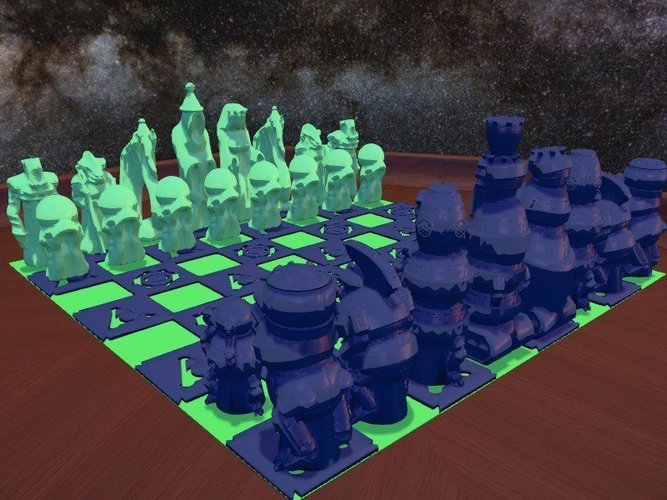 Robots Versus Wizards Chess Set 3D Print 48654