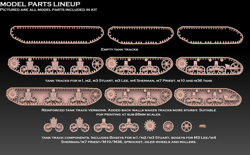 American WW2 Tank Tracks And Components 3D Print 493970