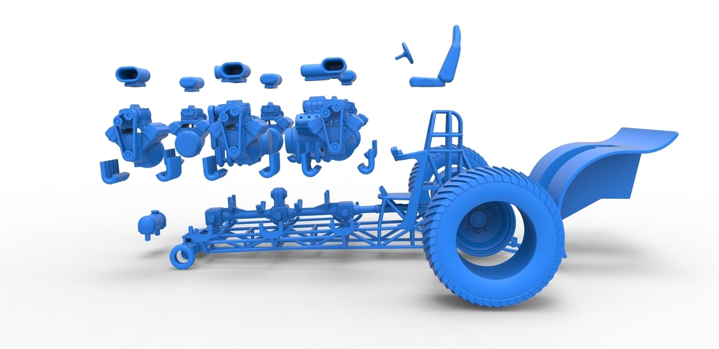 Pulling tractor with 8 engines V8 Scale 1:25 3D Print 493995