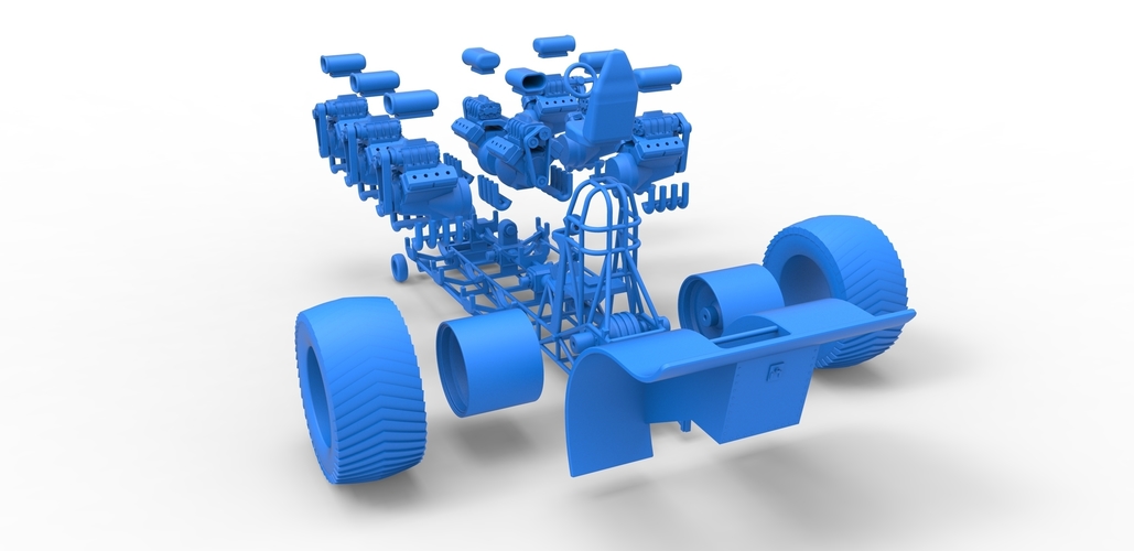 Pulling tractor with 8 engines V8 Scale 1:25 3D Print 493997