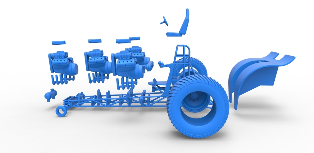 Pulling tractor with 4 engines V8 Version 5 Scale 1:25 3D Print 494676