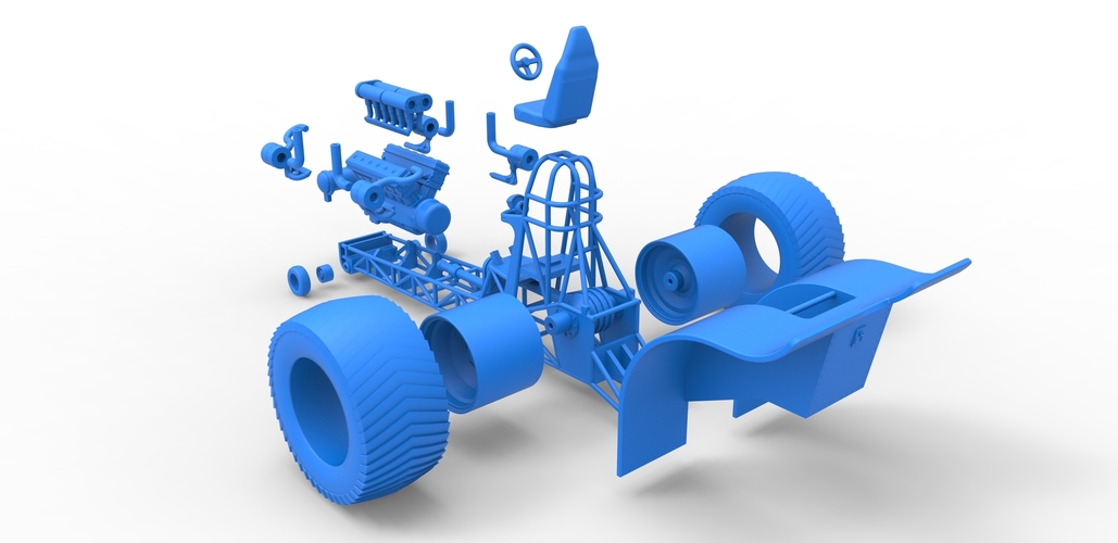 Pulling tractor with turbo engine V12 Version 2 Scale 1:25 3D Print 504890