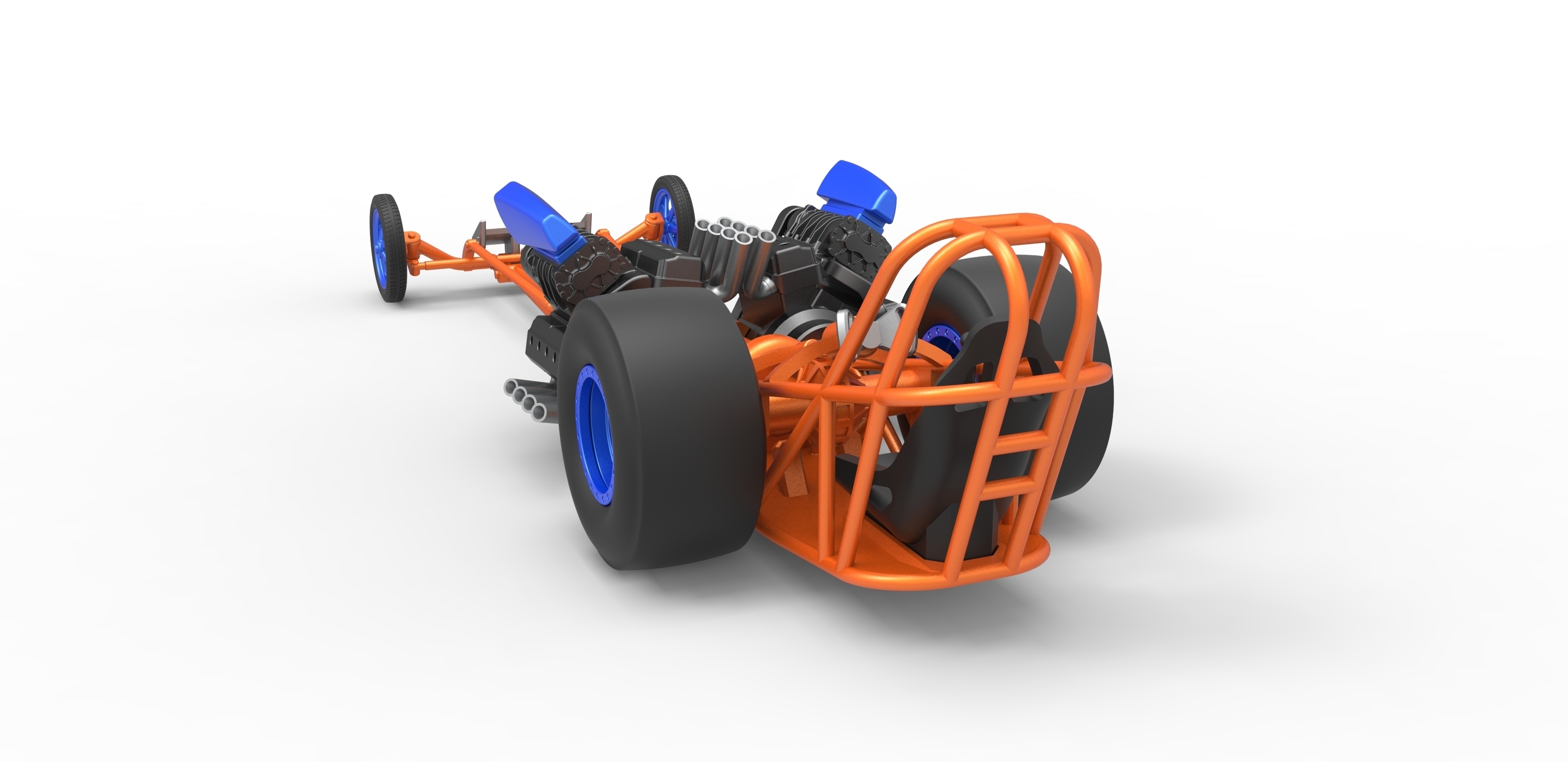 3D Printed Front engine dragster with 2 V8 Version 2 Scale 1