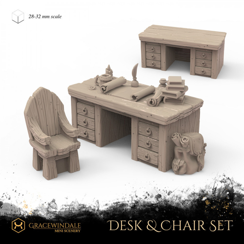 Desk and Chair Set 3D Print 505876