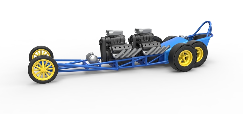 Front engine old school 6 wheeled dragster Version 2 Scale 1:25