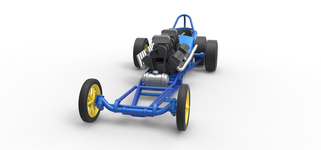Front engine old school 6 wheeled dragster Version 2 Scale 1:25 3D Print 506000