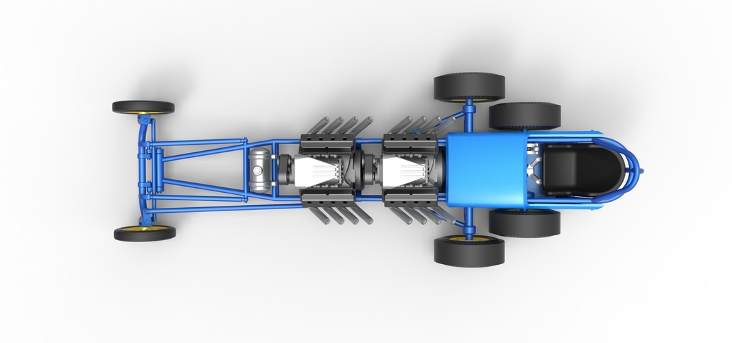 Front engine old school 6 wheeled dragster Version 2 Scale 1:25 3D Print 506006