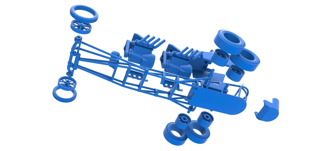 Front engine old school 6 wheeled dragster Version 2 Scale 1:25 3D Print 506012