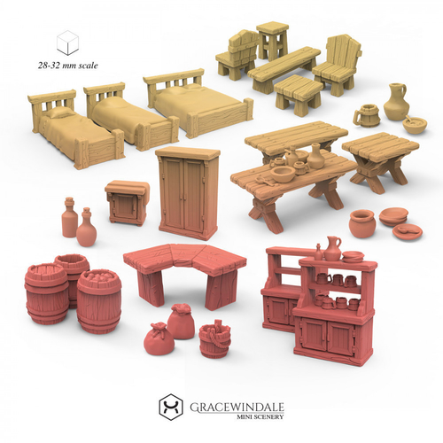 Tavern Furniture and Props Set 3D Print 506115