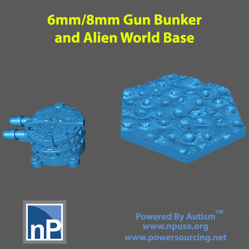 6mm/8mm Gun Emplacement and Alien Landscape Hex Base 3D Print 507043