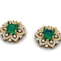 Emerald and Diamond Stud Earring E 20 - Thumbnail 1