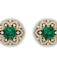 Emerald and Diamond Stud Earring E 20 - Thumbnail 2
