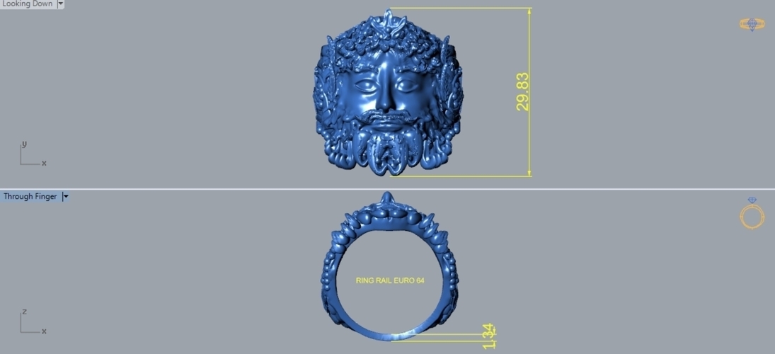 Zeus Greek God Head Ring R 187 3D Print 508298