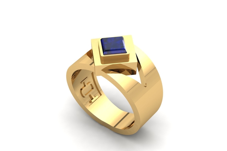 Square Sapphire Ring R 179 3D Print 508670