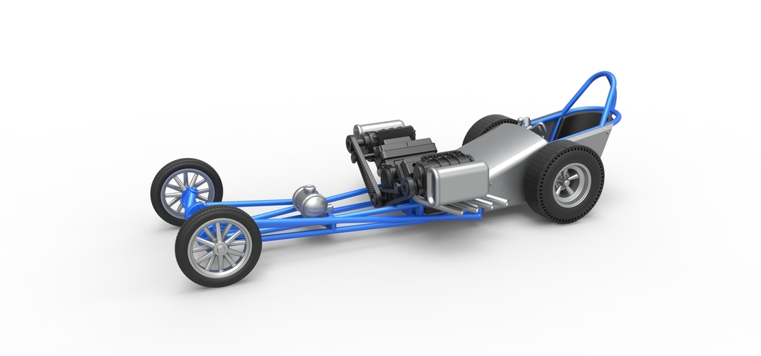 Front engine dragster with double supercharged V8 Scale 1:25 3D Print 508693