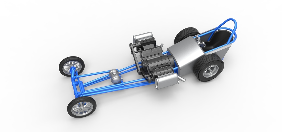 Front engine dragster with double supercharged V8 Scale 1:25 3D Print 508695